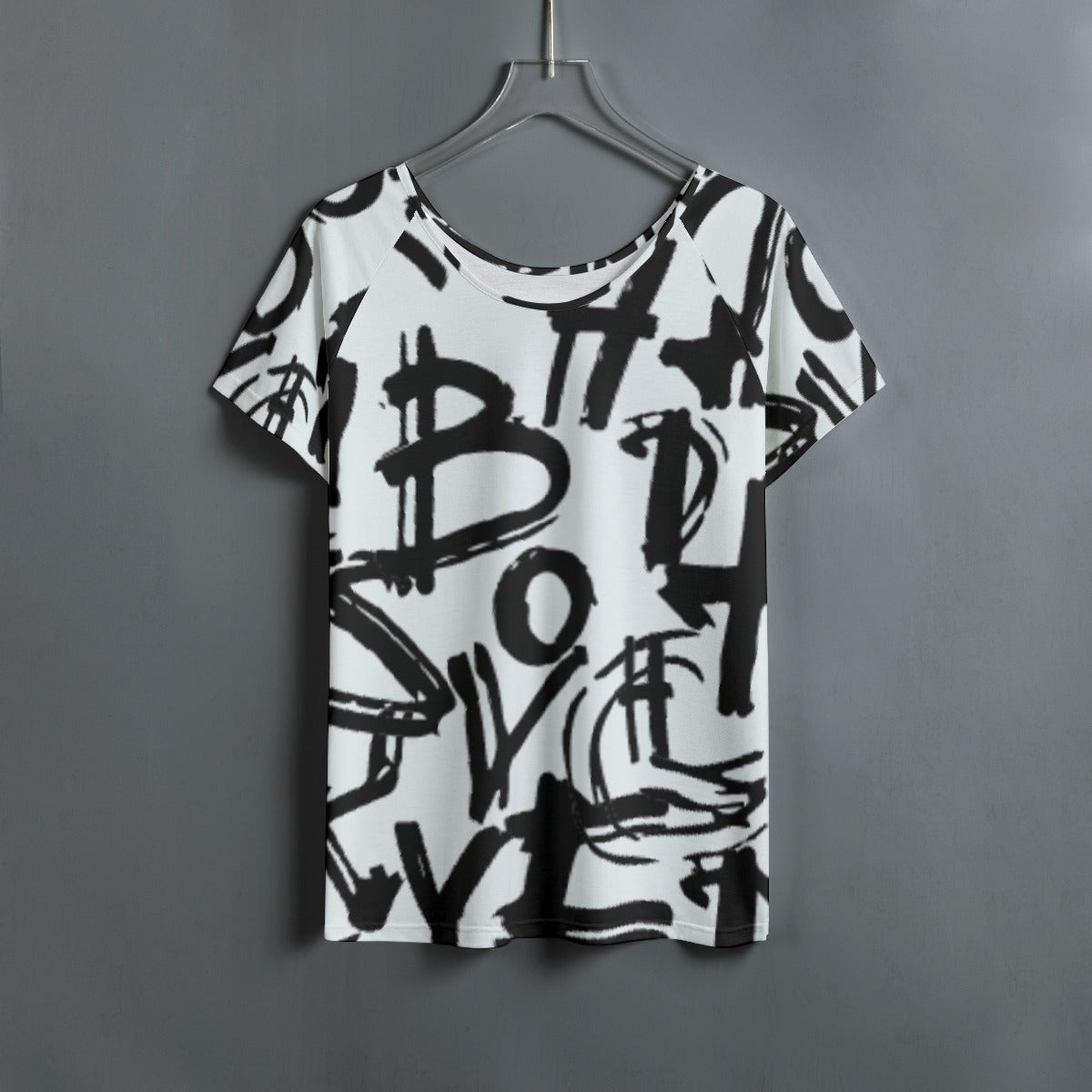 All-Over Print Women's Round Neck T-shirt With Raglan Sleeve