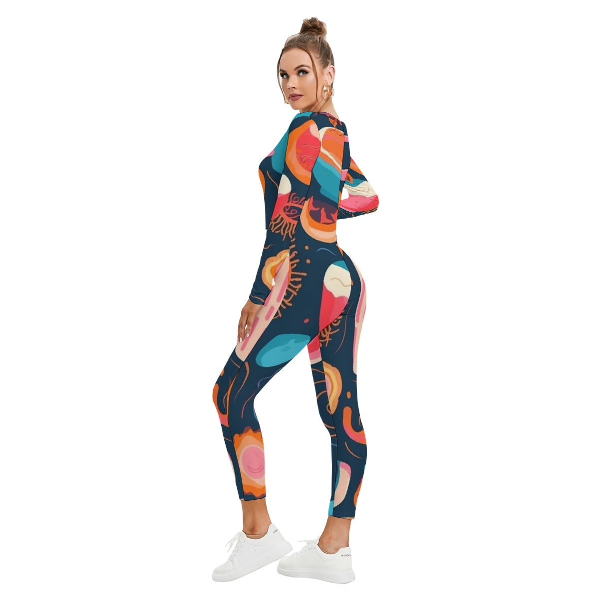 All-Over Print Women's Plunging Neck Jumpsuit