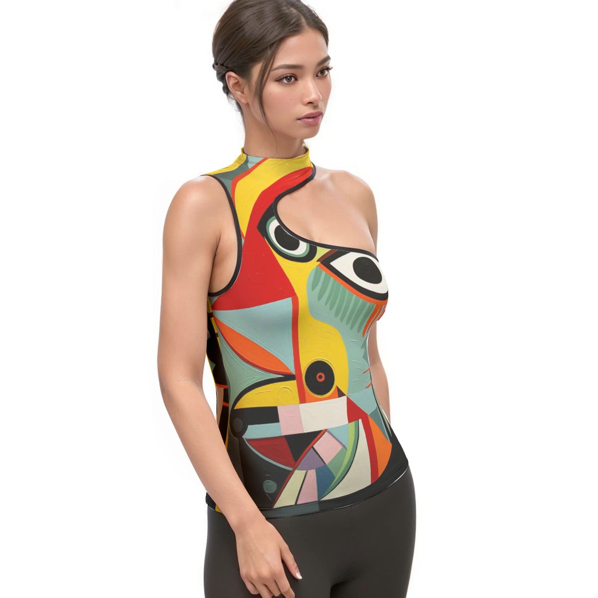 All-Over Print Women's Halter Sleeveless Asymmetrical Tank Top