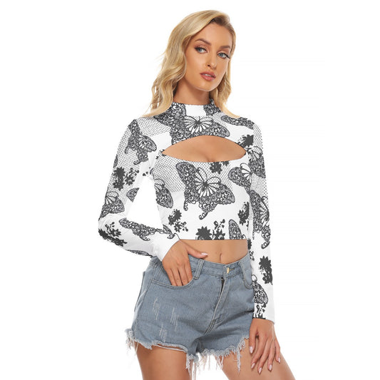 All-Over Print Women's Hollow Chest Keyhole Tight Crop Top
