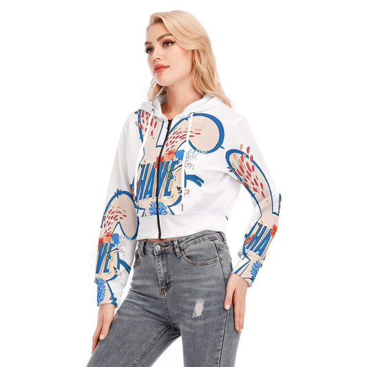 All-Over Print Women's Crop Top Hoodie With Zipper Closure
