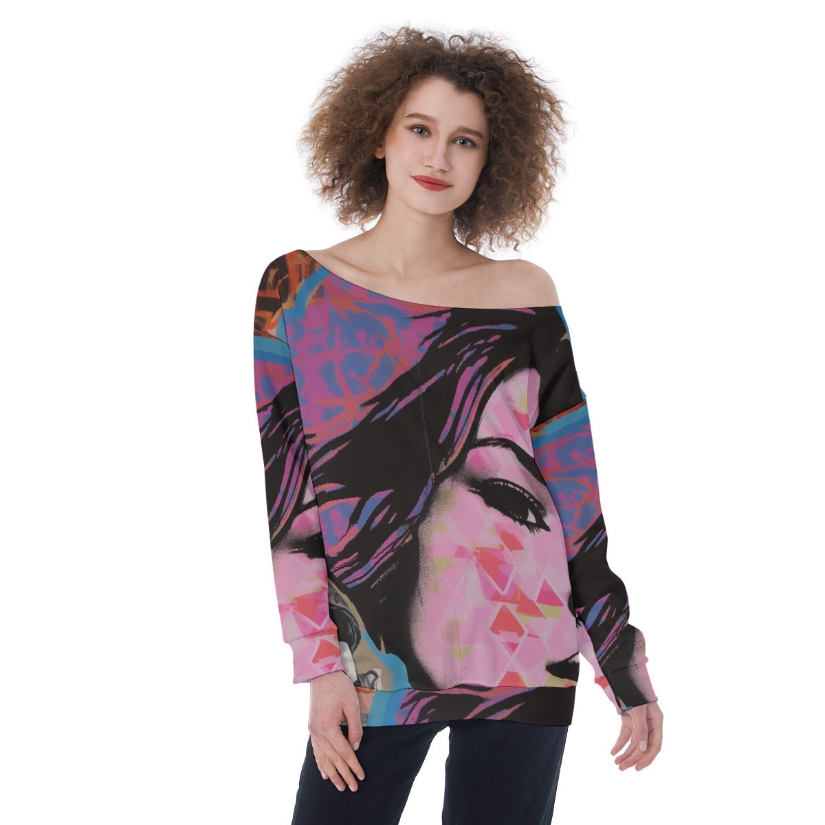 All-Over Print Oversized Women's Off-Shoulder Sweatshirt