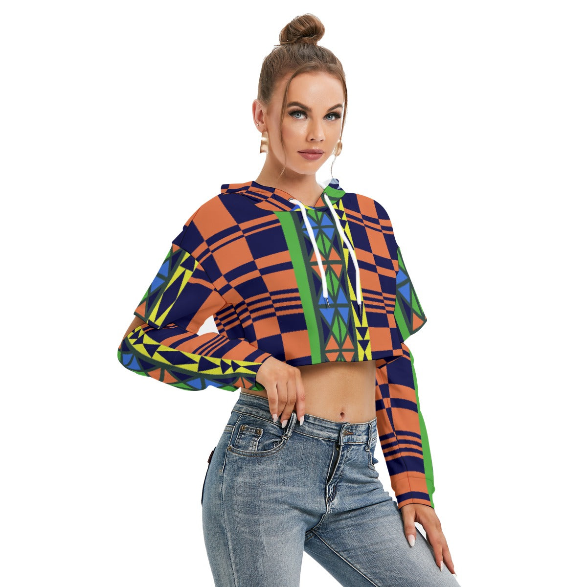 All-Over Print Women's Heavy Fleece Hoodie With Hollow Out Sleeve