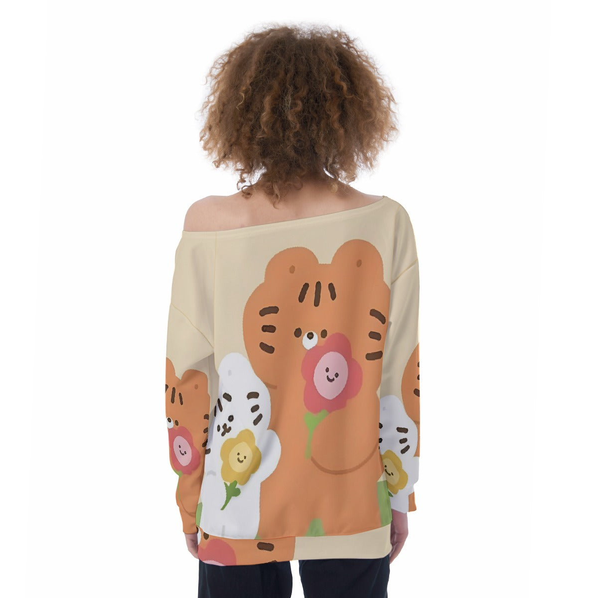 All-Over Print Oversized Women's Off-Shoulder Sweatshirt