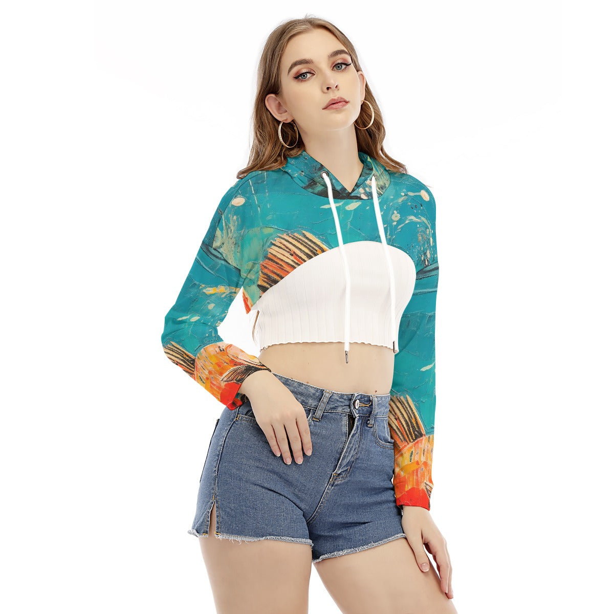 All-Over Print Women's Smock Short Hoodie With Long Sleeve