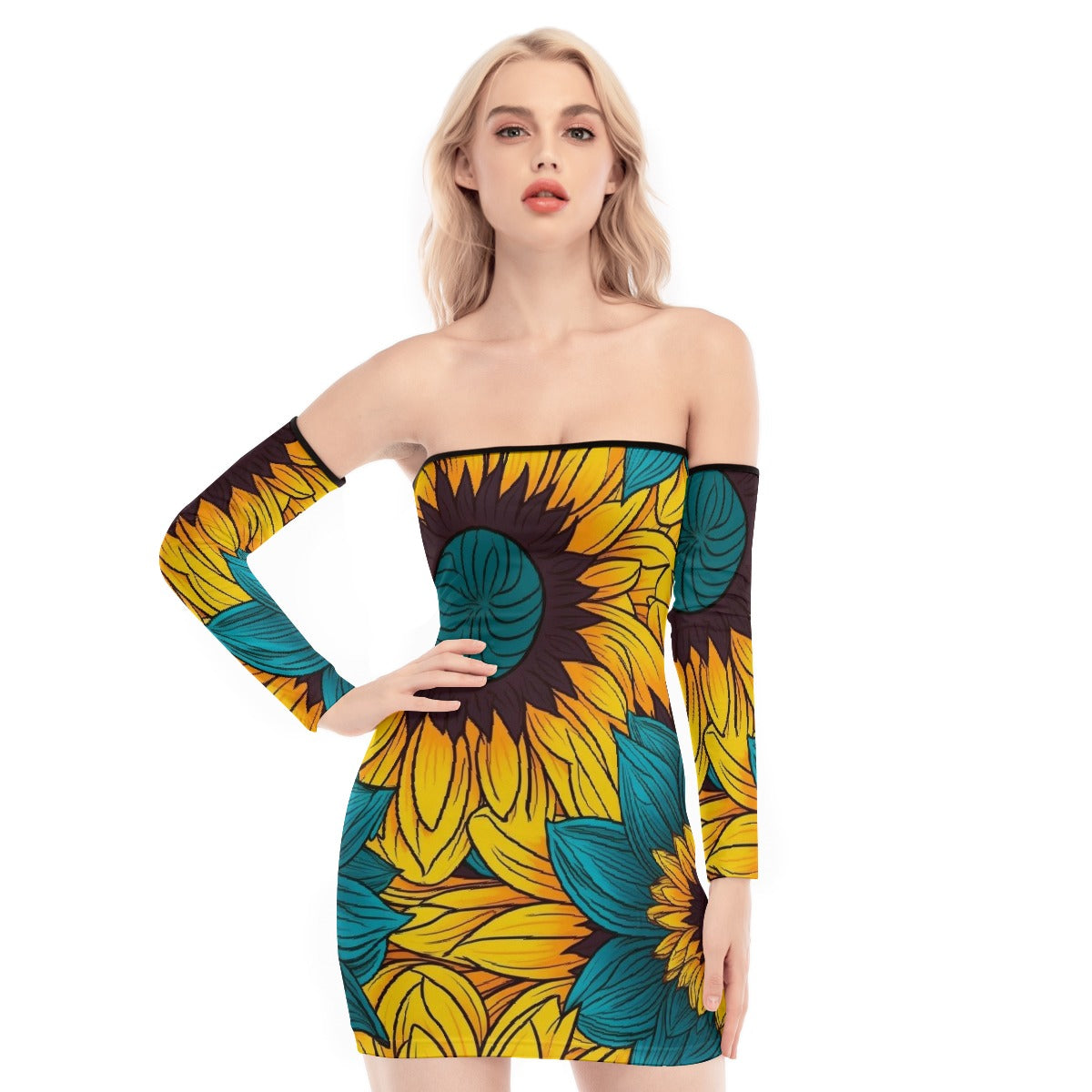 All-Over Print Women's Off-shoulder Back Lace-up Dress