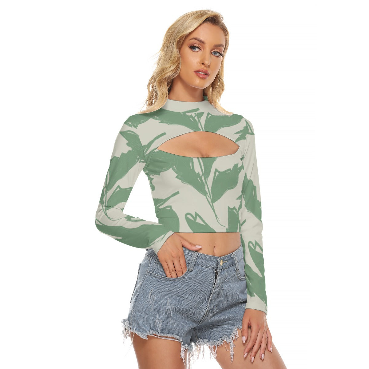 All-Over Print Women's Hollow Chest Keyhole Tight Crop Top