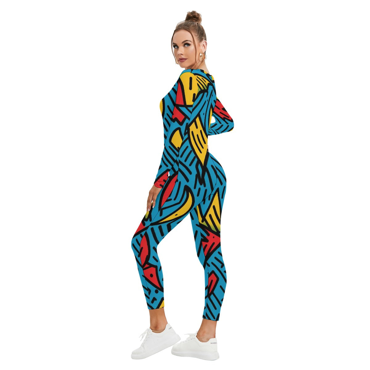 All-Over Print Women's Plunging Neck Jumpsuit