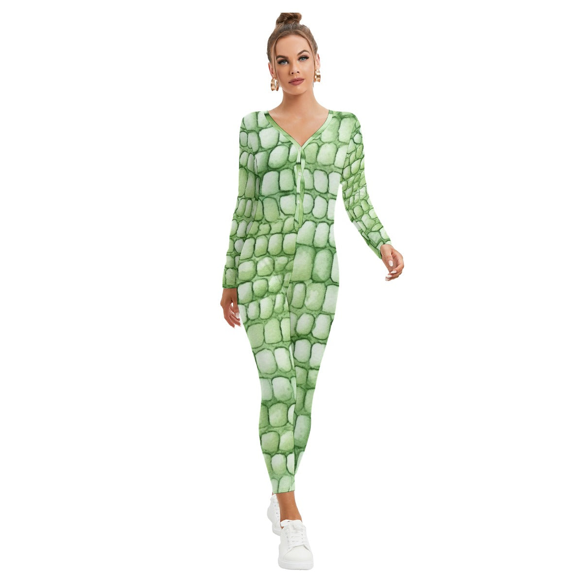 All-Over Print Women's Plunging Neck Jumpsuit
