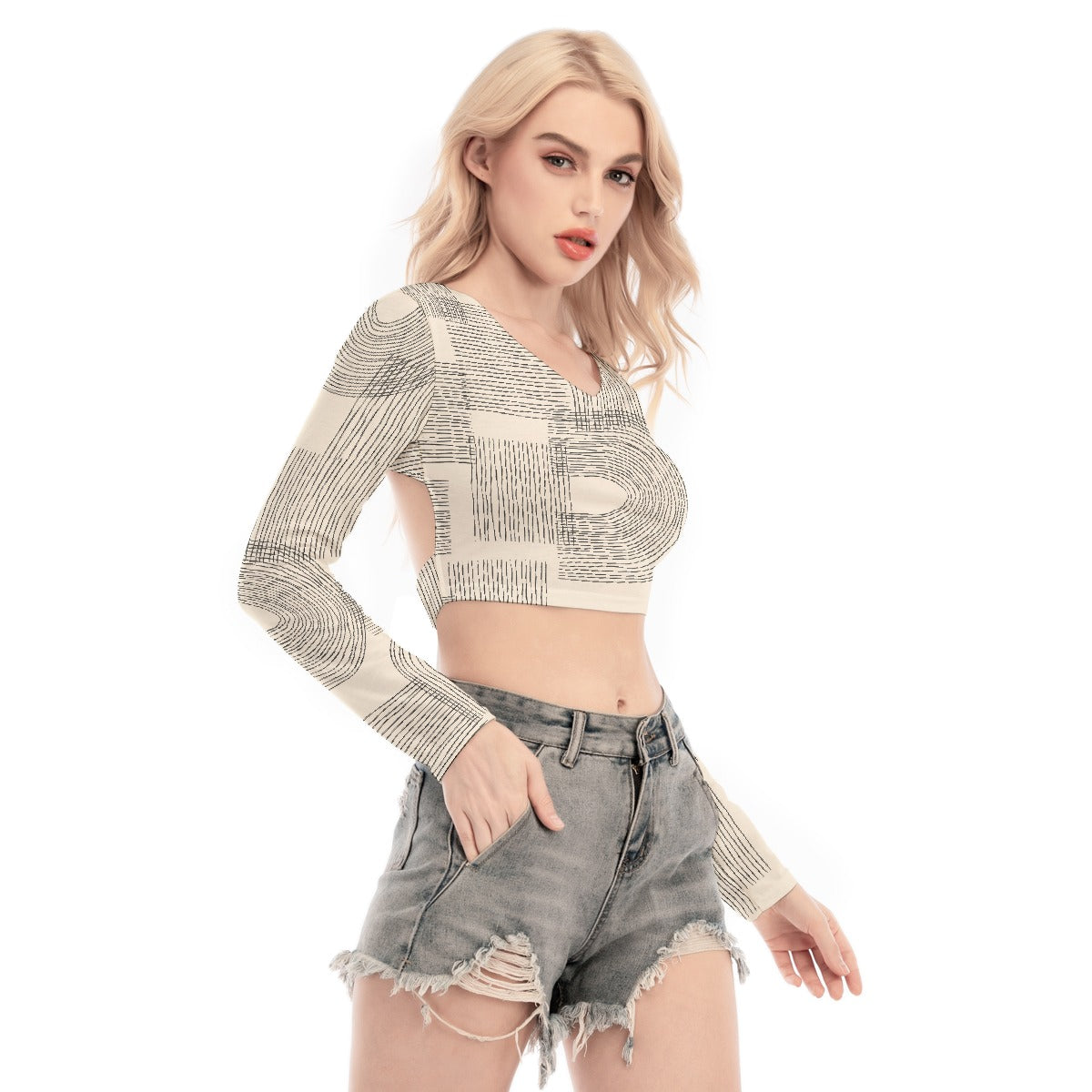 All-Over Print Women's Back Hollow T-shirt With Strap