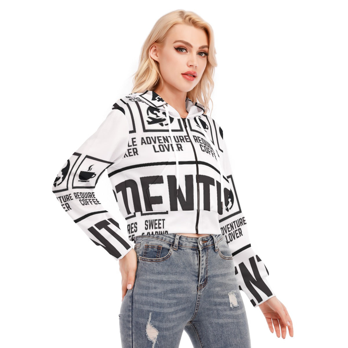 All-Over Print Women's Crop Top Hoodie With Zipper Closure