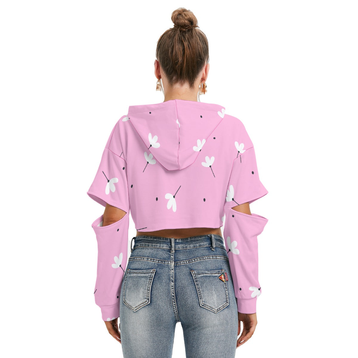 All-Over Print Women's Heavy Fleece Hoodie With Hollow Out Sleeve