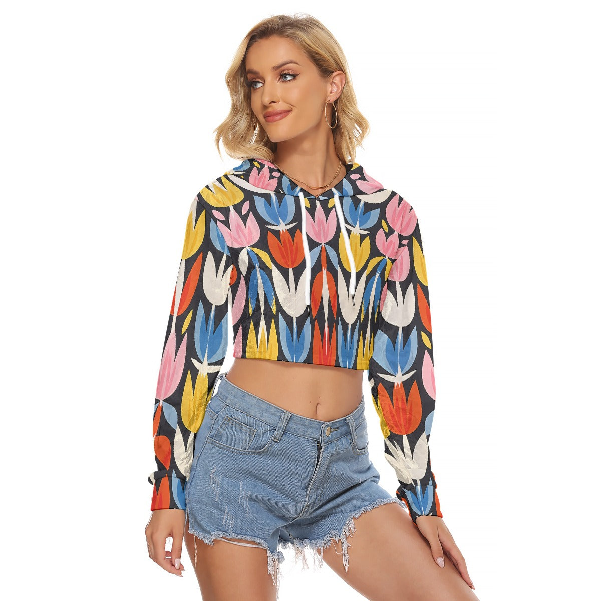 All-Over Print Women's Crop Top Hoodie|Velvet