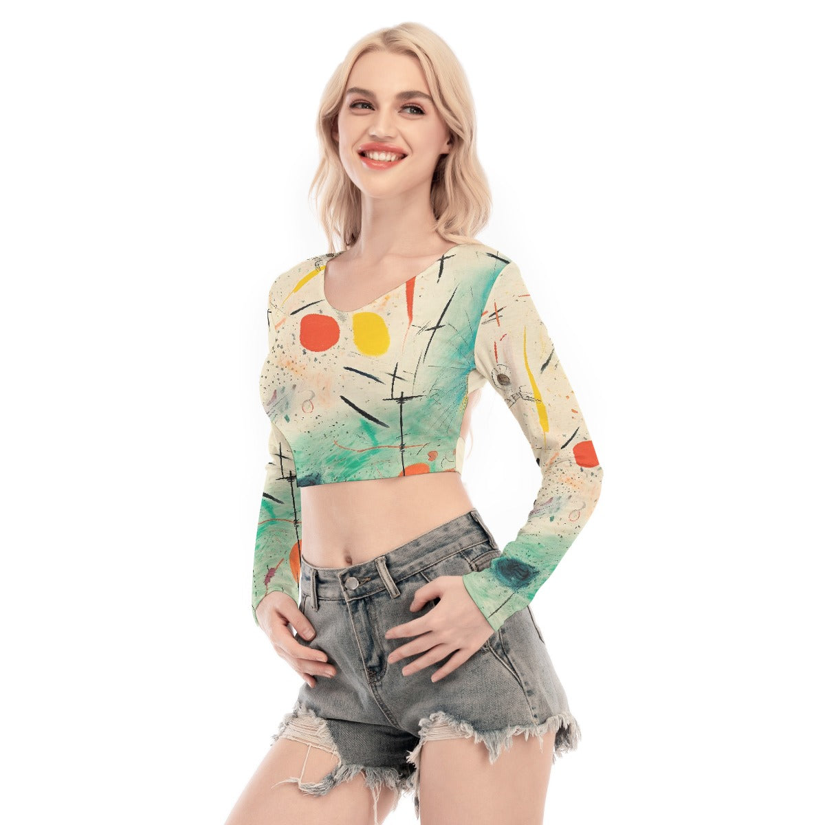 All-Over Print Women's Back Hollow T-shirt With Strap