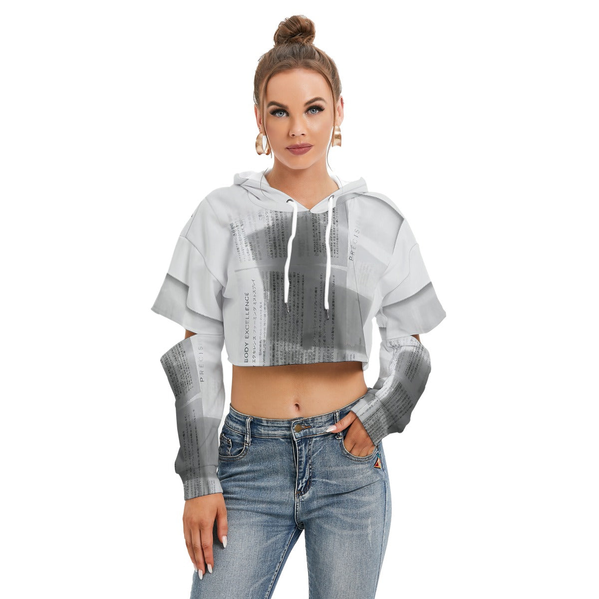 All-Over Print Women's Heavy Fleece Hoodie With Hollow Out Sleeve