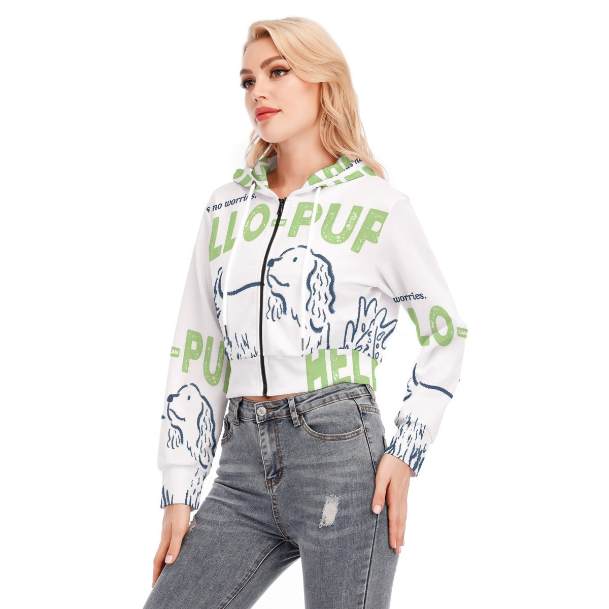 All-Over Print Women's Crop Top Hoodie With Zipper Closure