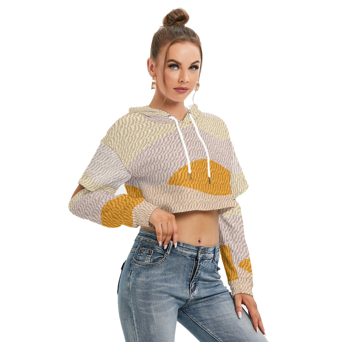 All-Over Print Women's Heavy Fleece Hoodie With Hollow Out Sleeve