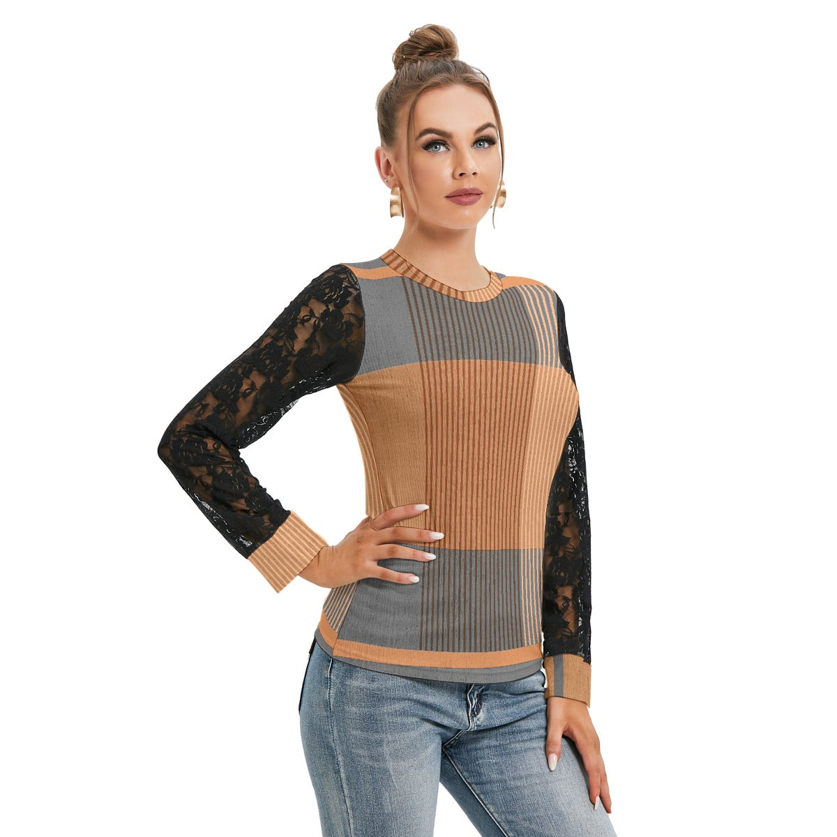 All-Over Print Women's T-shirt And Sleeve With Black Lace