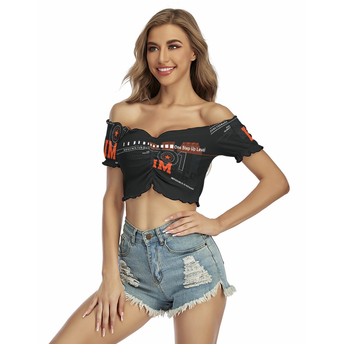 All-Over Print Women's One-shoulder Off-the-navel Short Sleeve T-shirt