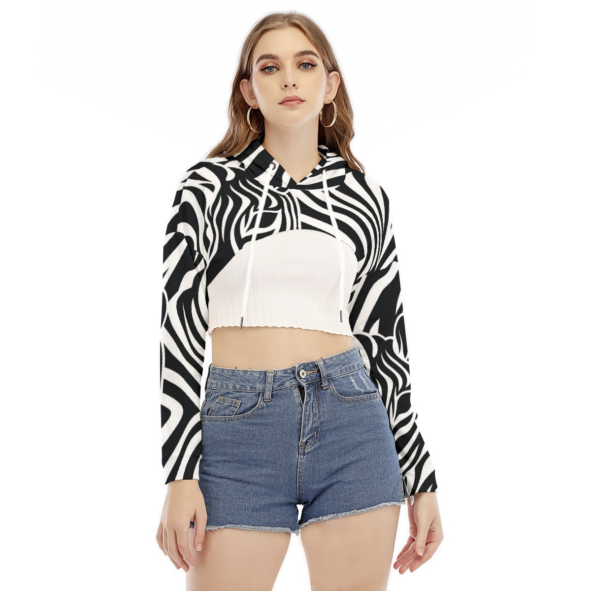 All-Over Print Women's Smock Short Hoodie With Long Sleeve