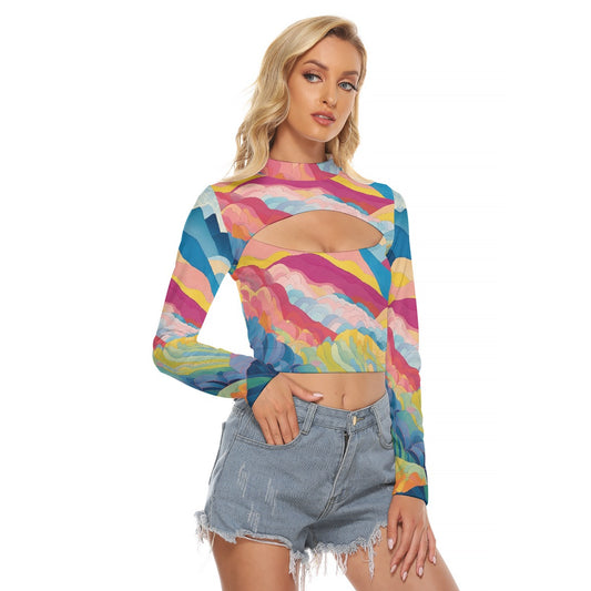 All-Over Print Women's Hollow Chest Keyhole Tight Crop Top