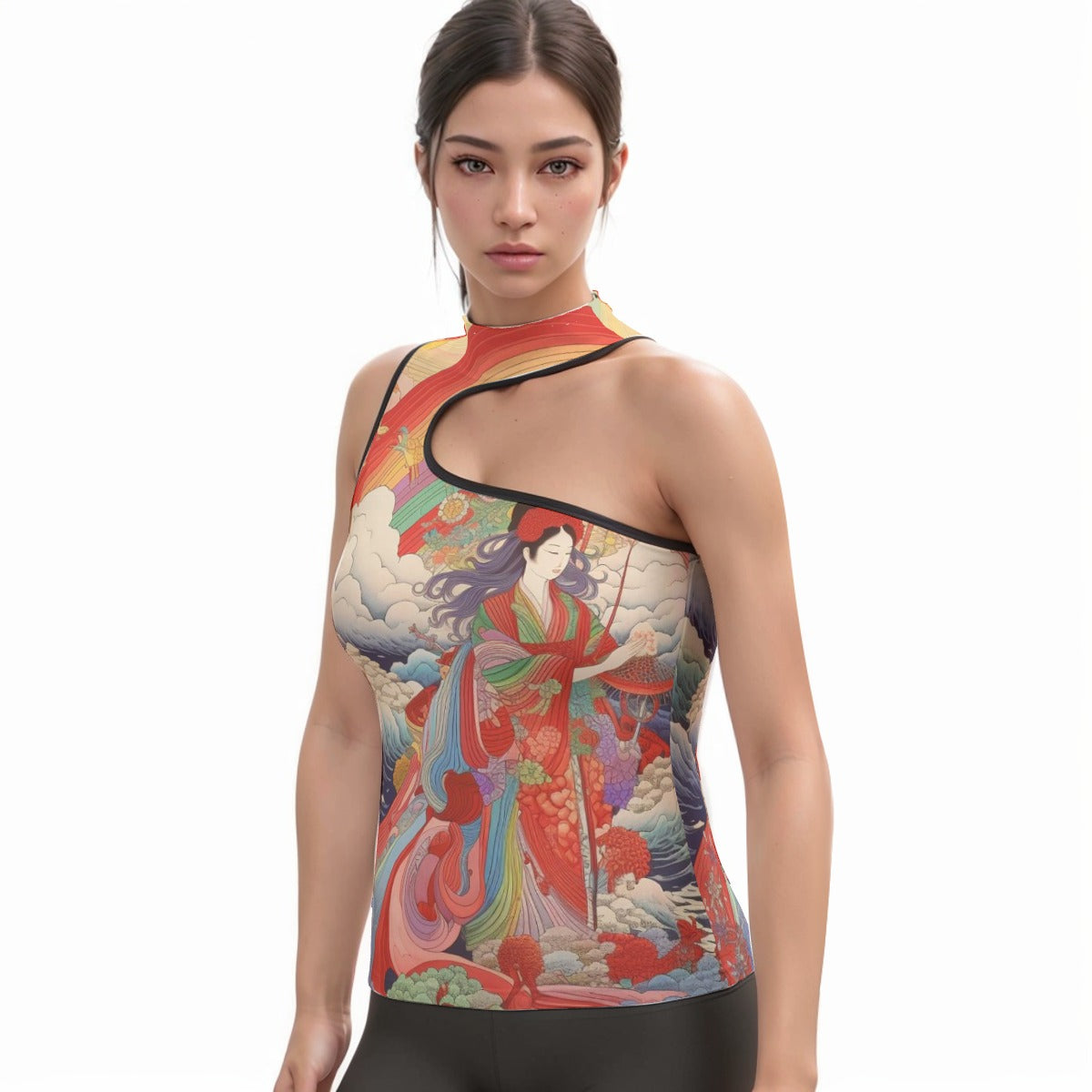 All-Over Print Women's Halter Sleeveless Asymmetrical Tank Top