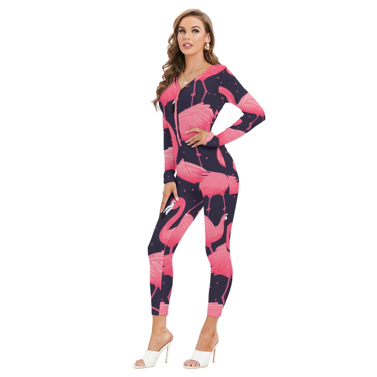 All-Over Print Women's Plunging Neck Jumpsuit