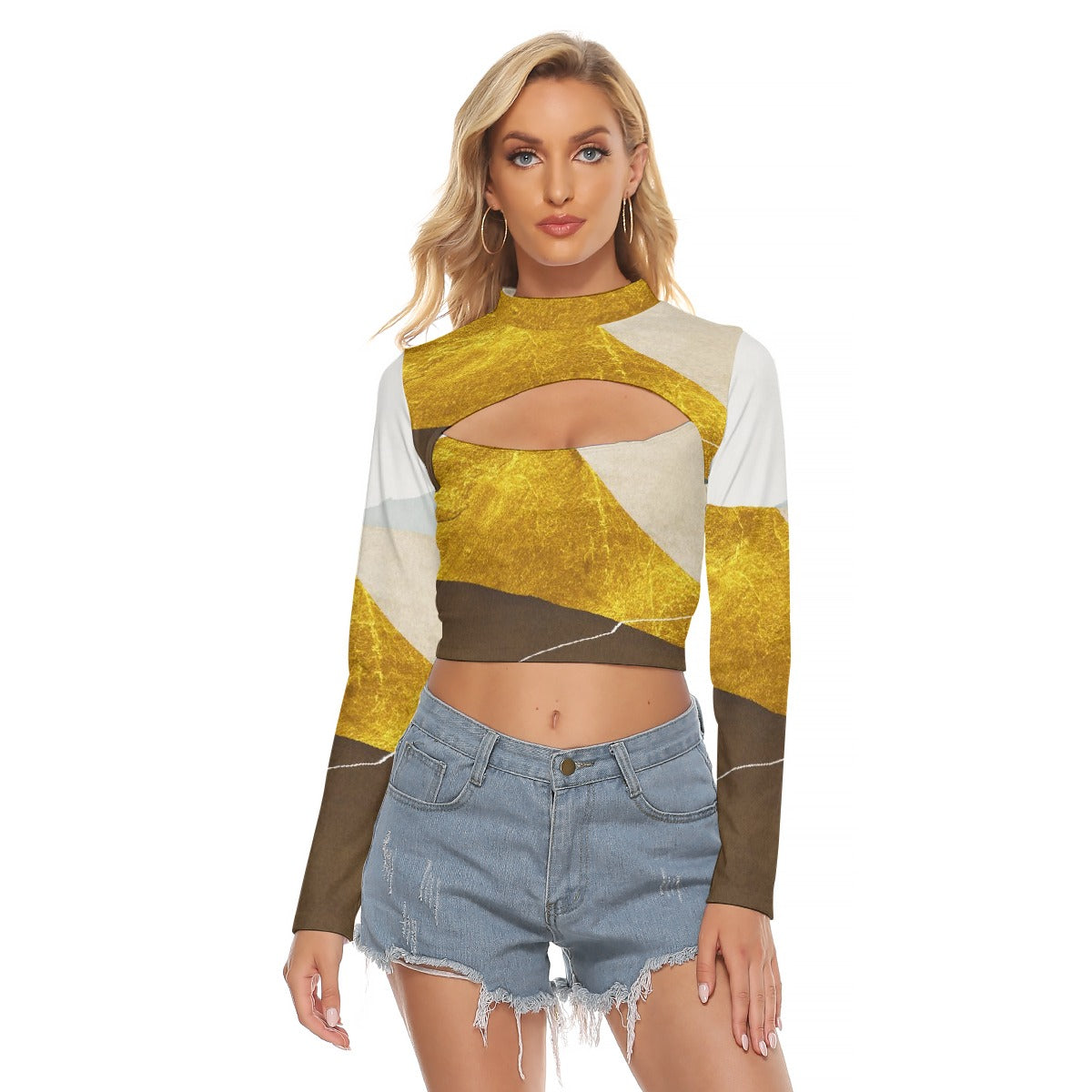 All-Over Print Women's Hollow Chest Keyhole Tight Crop Top