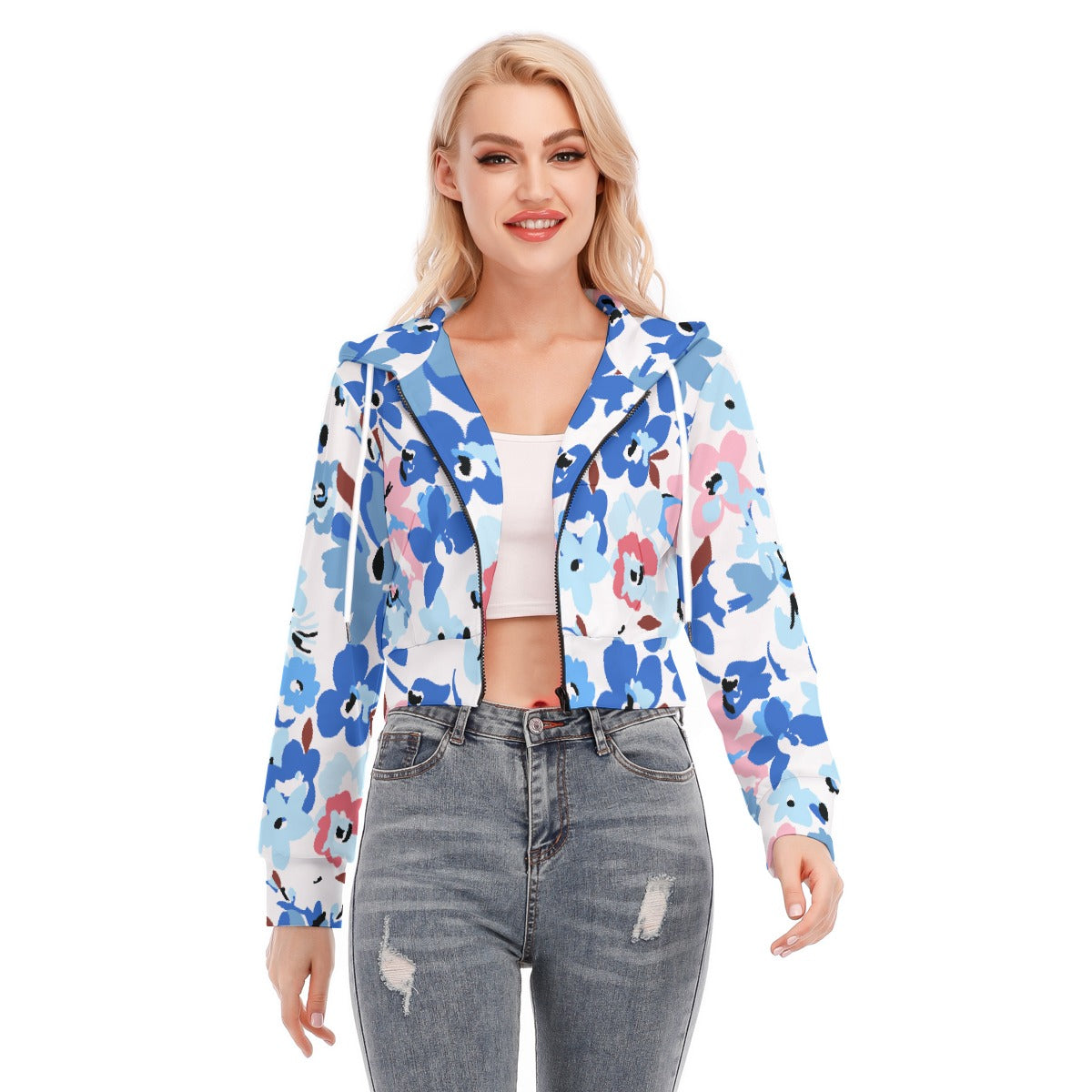 All-Over Print Women's Crop Top Hoodie With Zipper Closure
