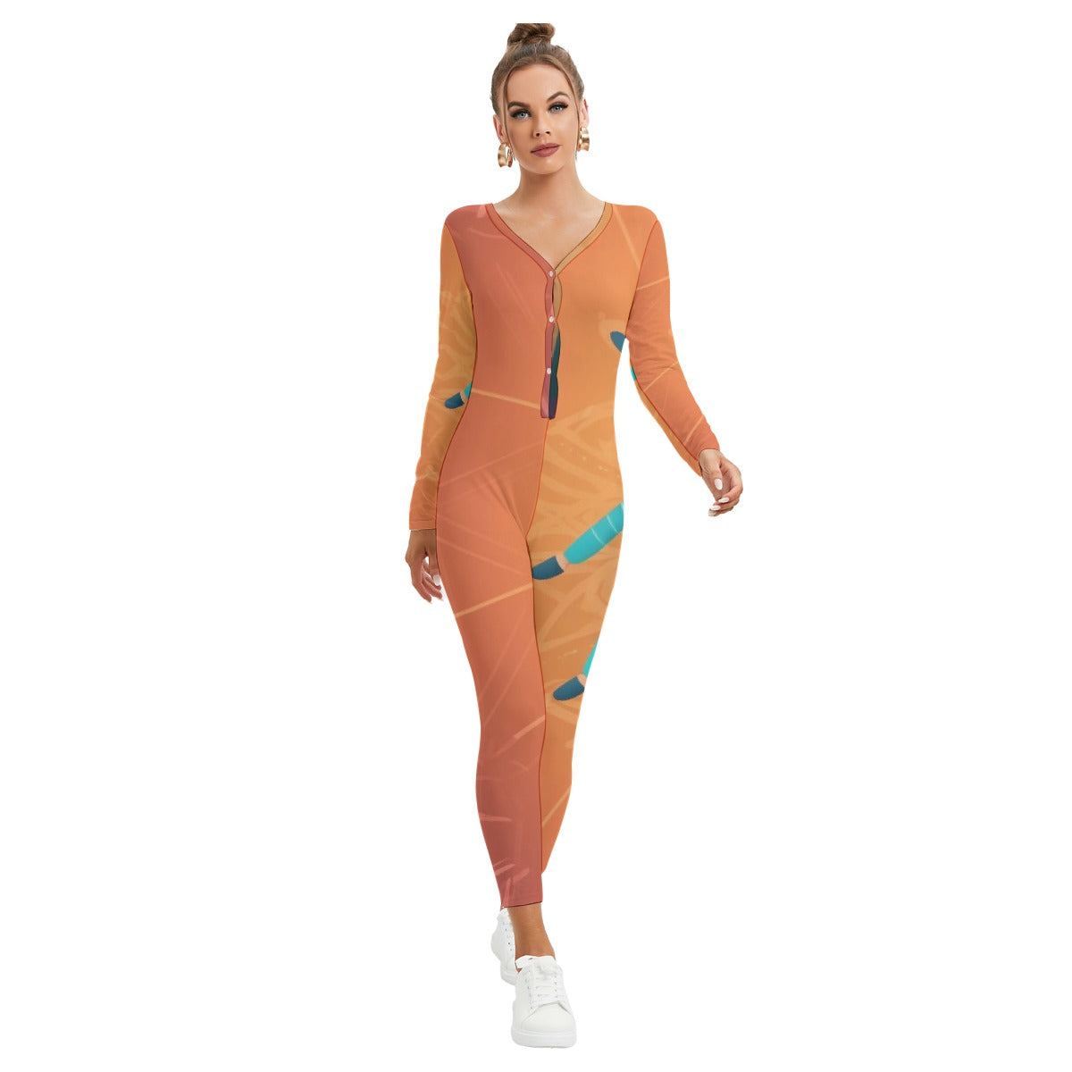 All-Over Print Women's Plunging Neck Jumpsuit