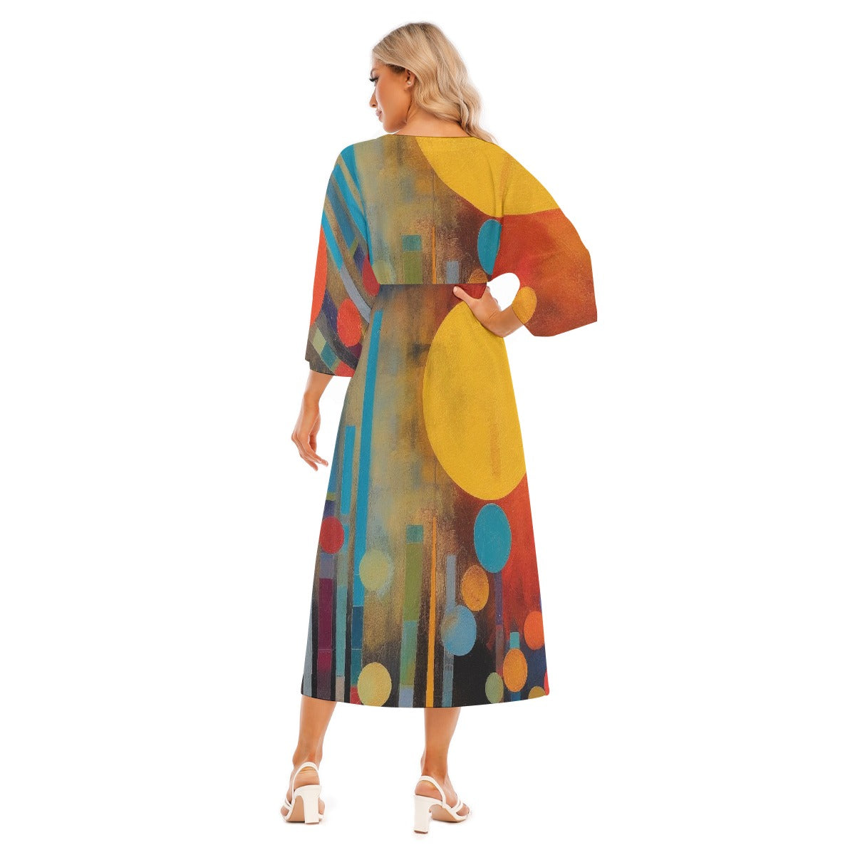 All-Over Print Women's Mid-Sleeve Long Dress