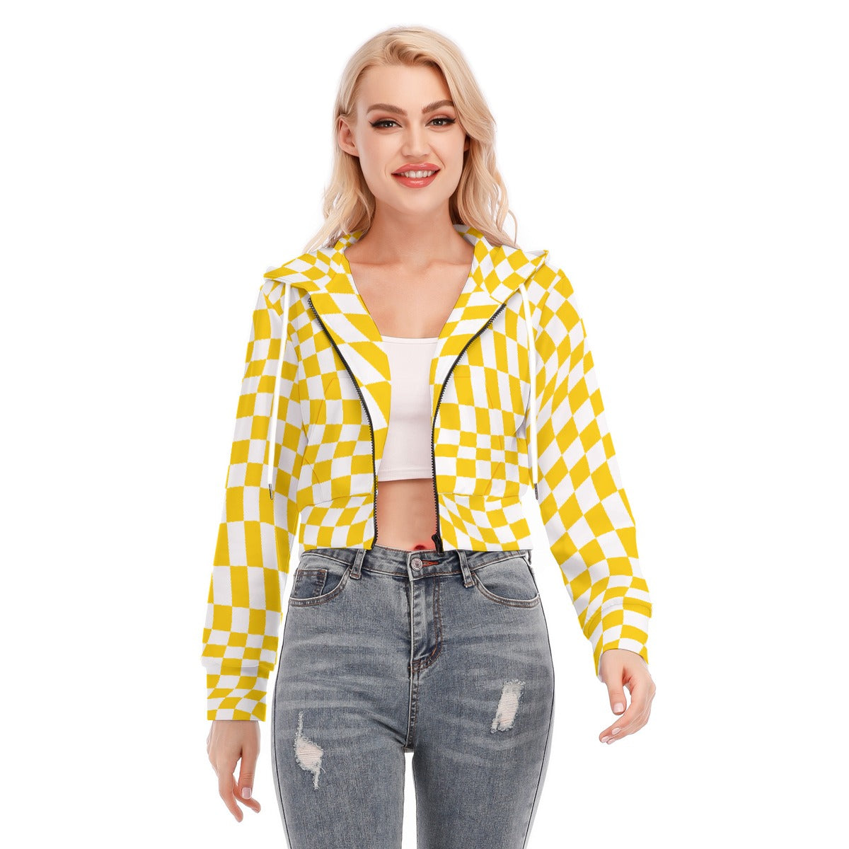 All-Over Print Women's Crop Top Hoodie With Zipper Closure