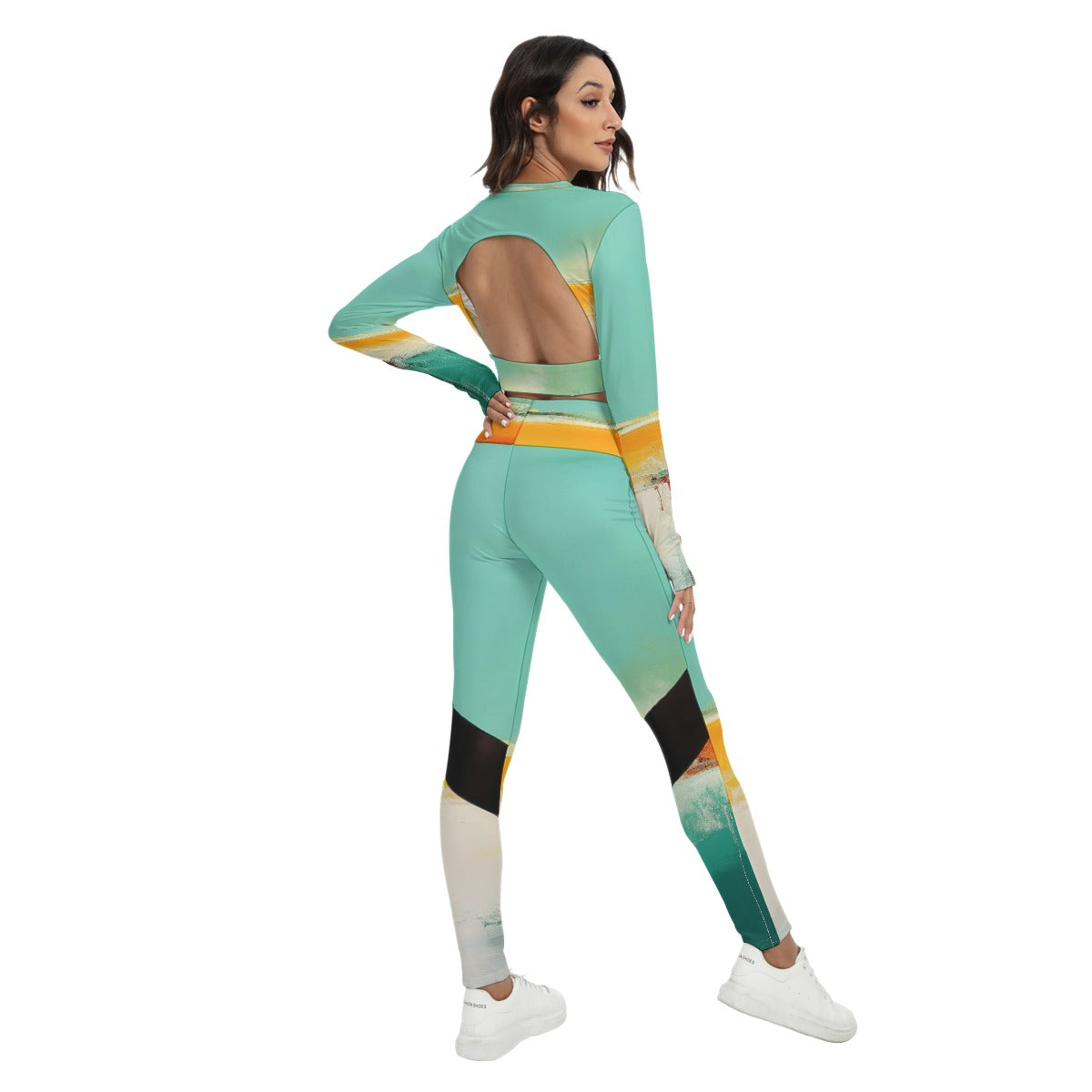 All-Over Print Women's Sport Set With Backless Top And Leggings