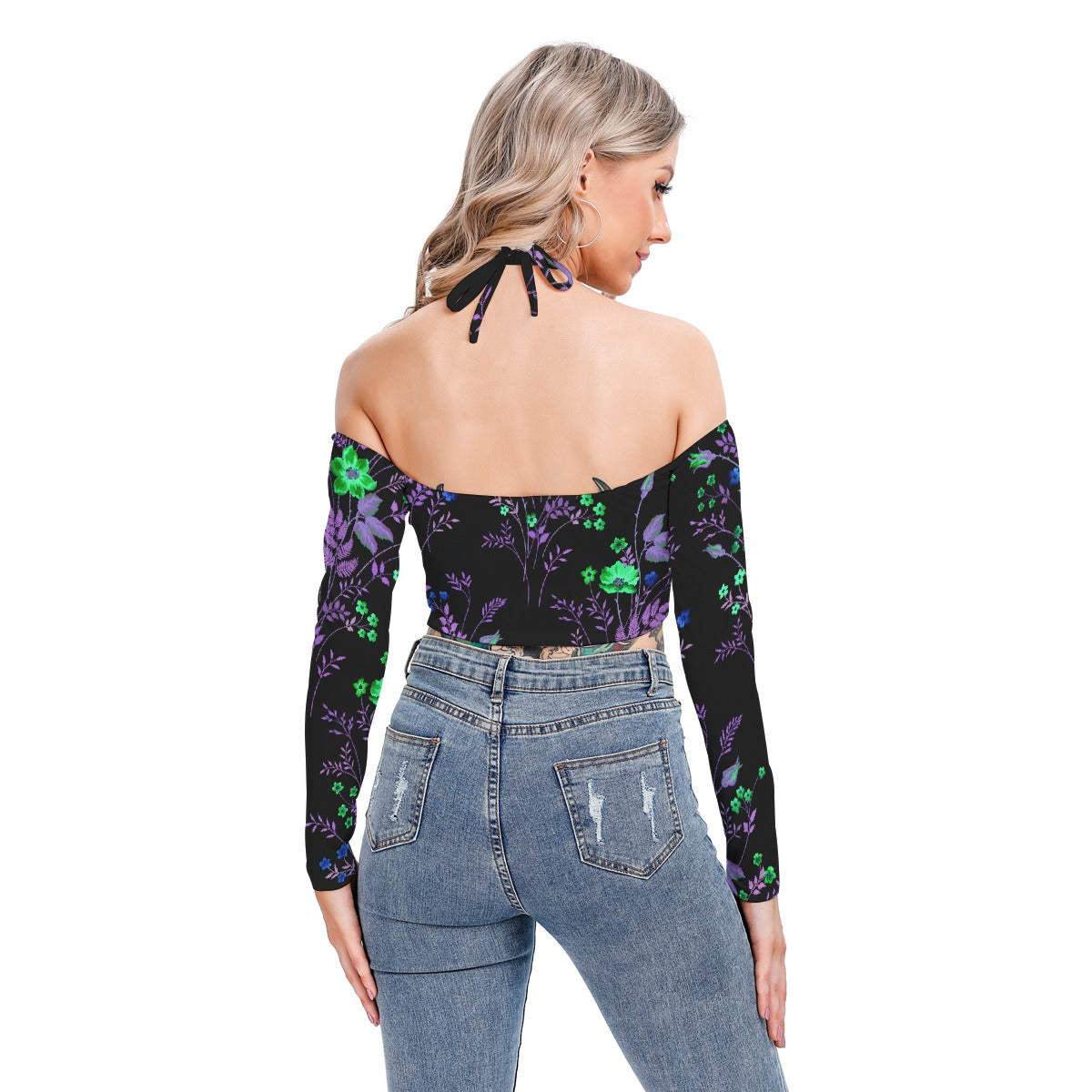 All-Over Print Women's Halter Lace-up Top