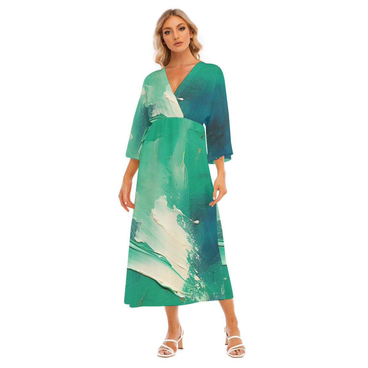 All-Over Print Women's Mid-Sleeve Long Dress