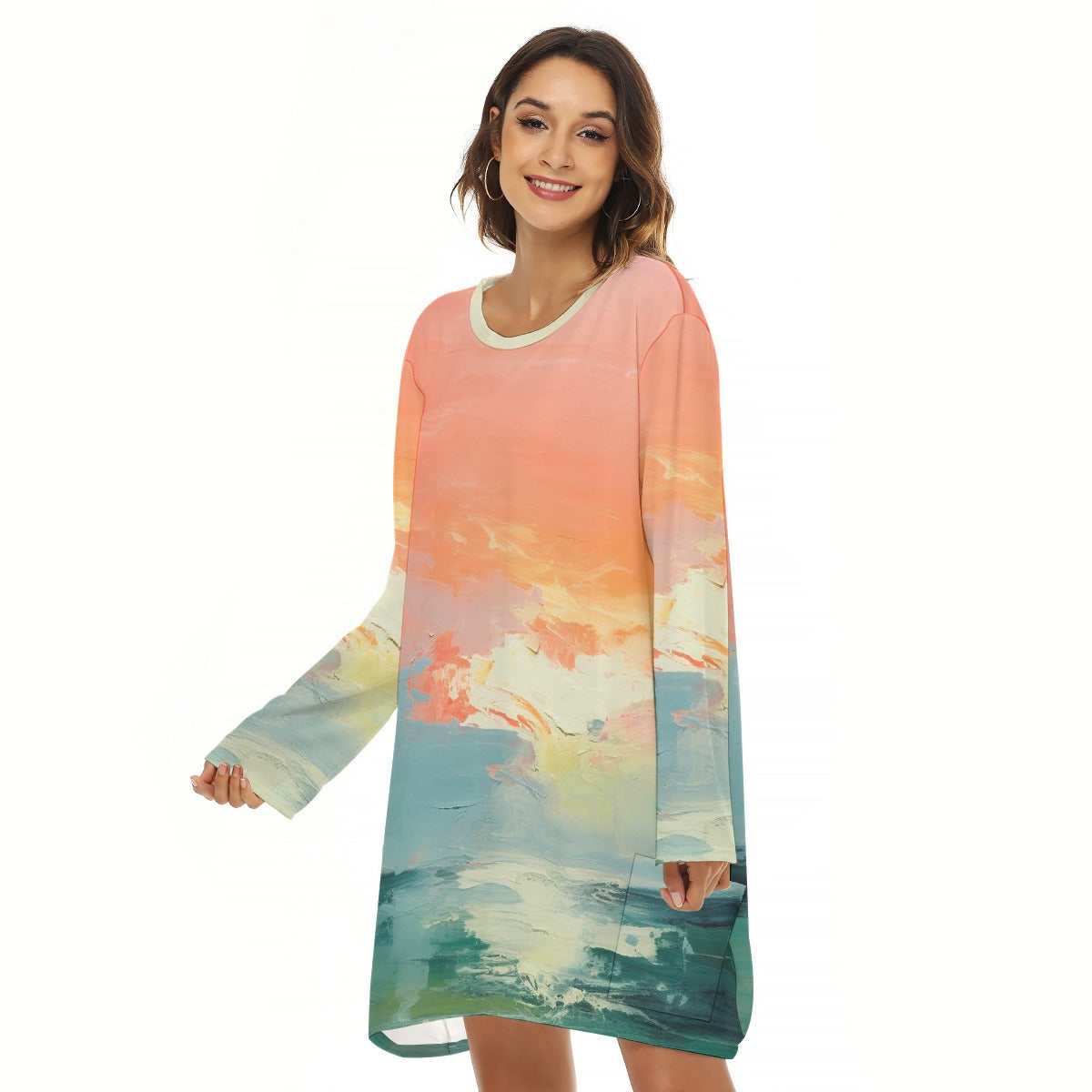 All-Over Print  Women's Loose Crew Neck Dress