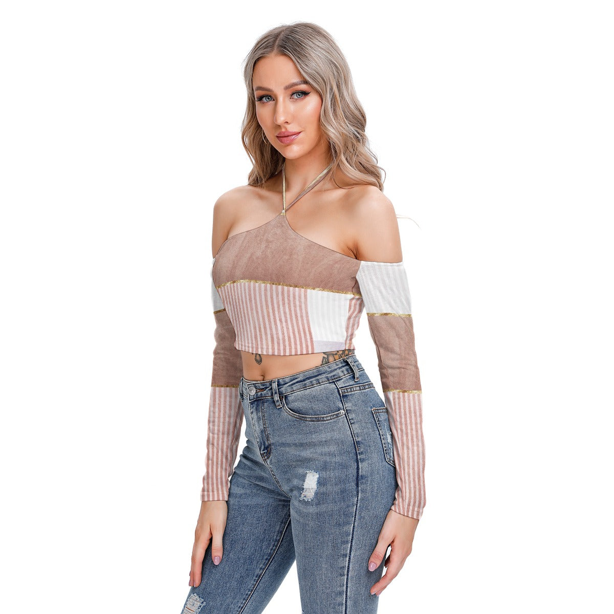 All-Over Print Women's Halter Lace-up Top
