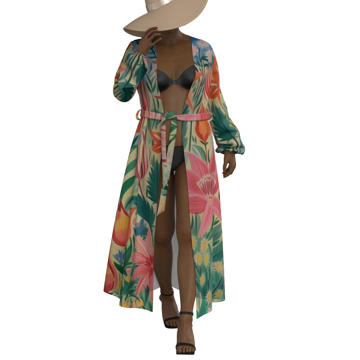 All-Over Print Women's Lace-up Chiffon Robe