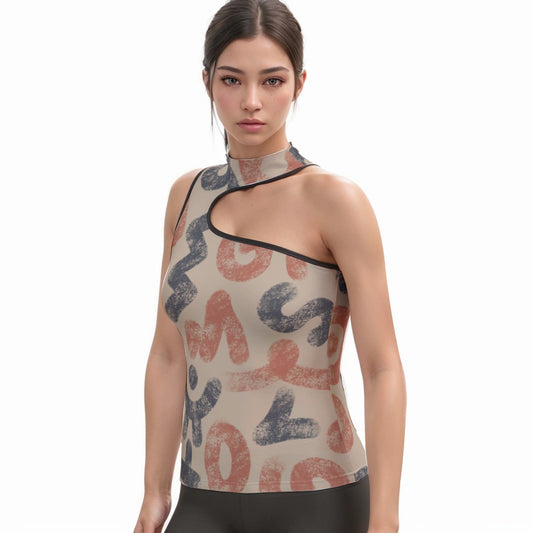 All-Over Print Women's Halter Sleeveless Asymmetrical Tank Top