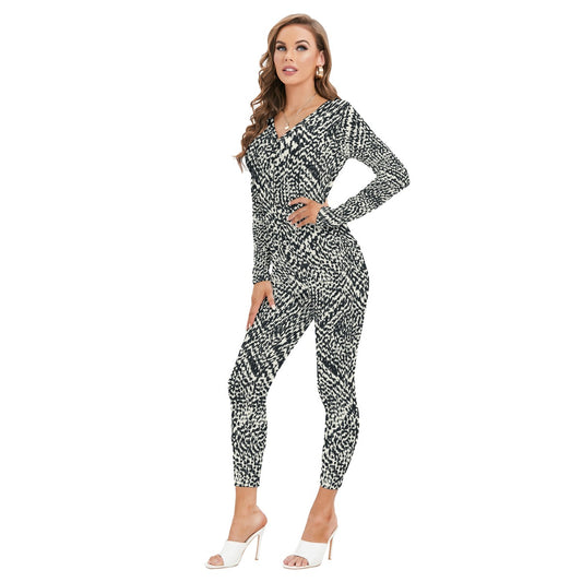 All-Over Print Women's Plunging Neck Jumpsuit
