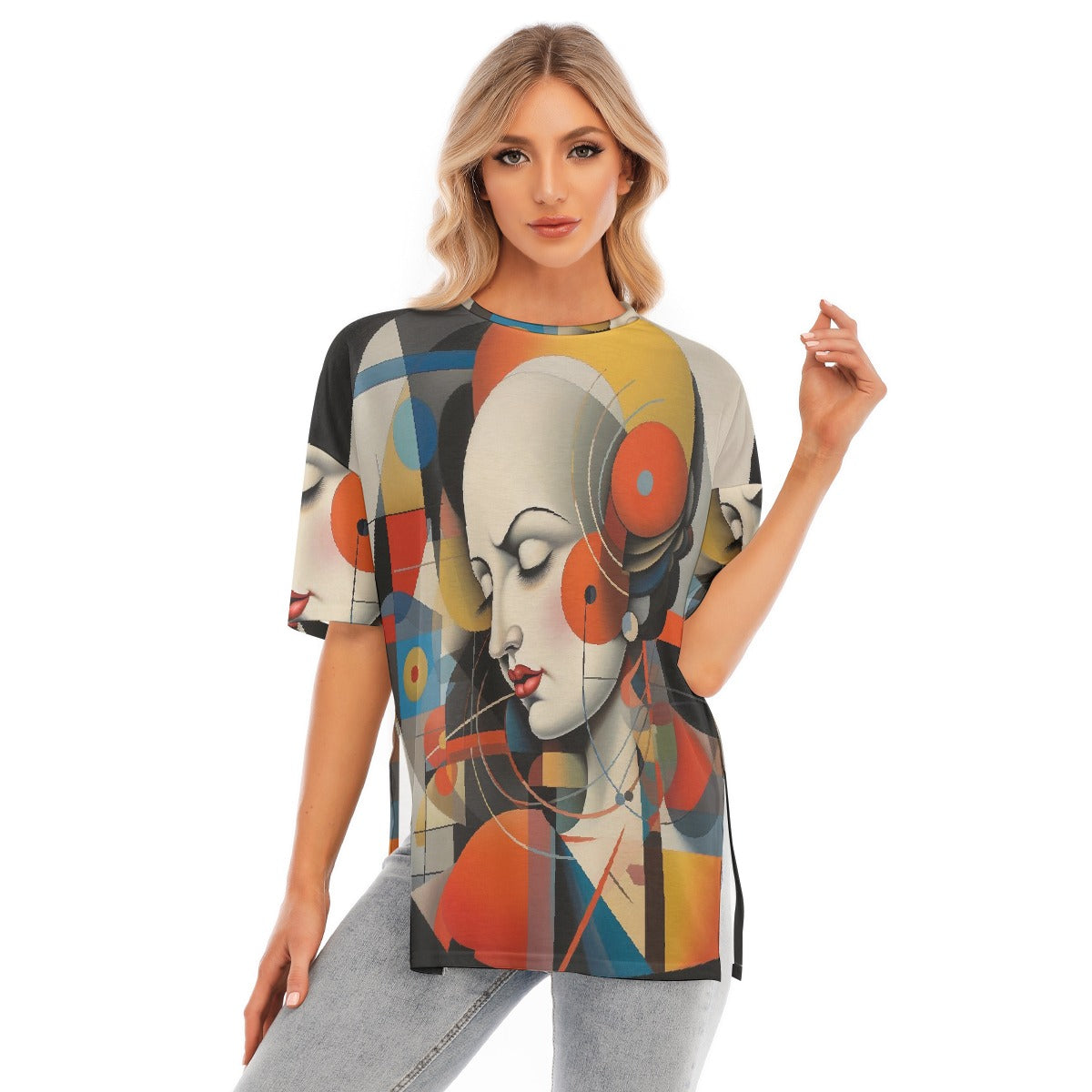 All-Over Print Women's Short Sleeves T-shirt With Hem Split