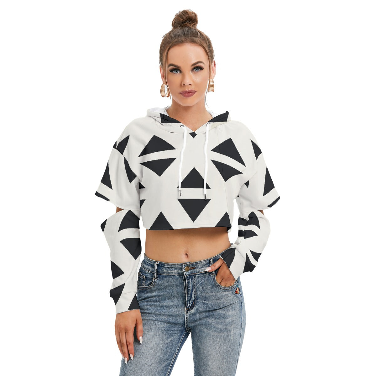 All-Over Print Women's Heavy Fleece Hoodie With Hollow Out Sleeve