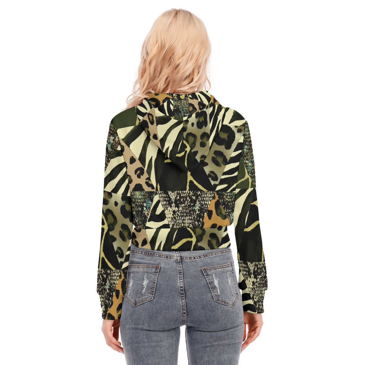All-Over Print Women's Crop Top Hoodie With Zipper Closure