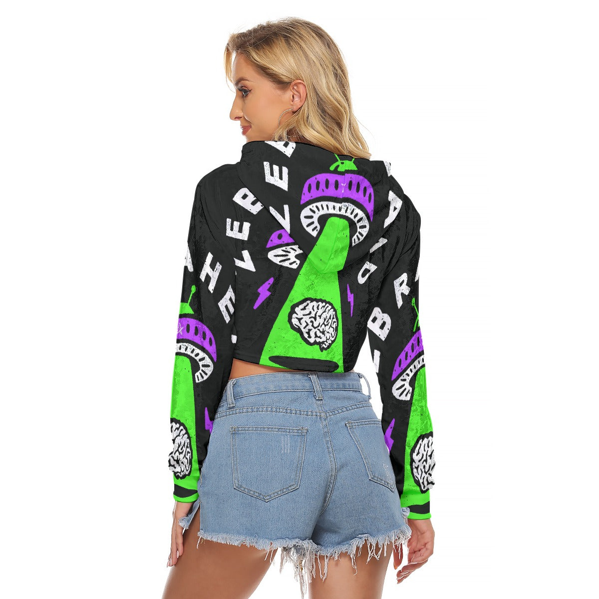 All-Over Print Women's Crop Top Hoodie|Velvet