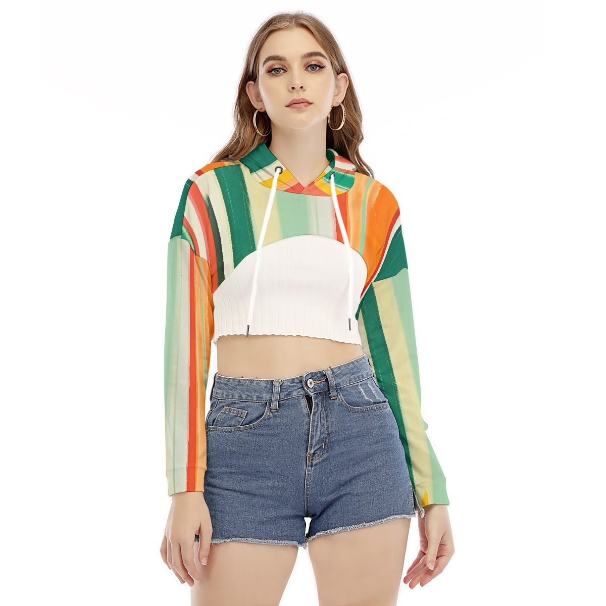 All-Over Print Women's Smock Short Hoodie With Long Sleeve