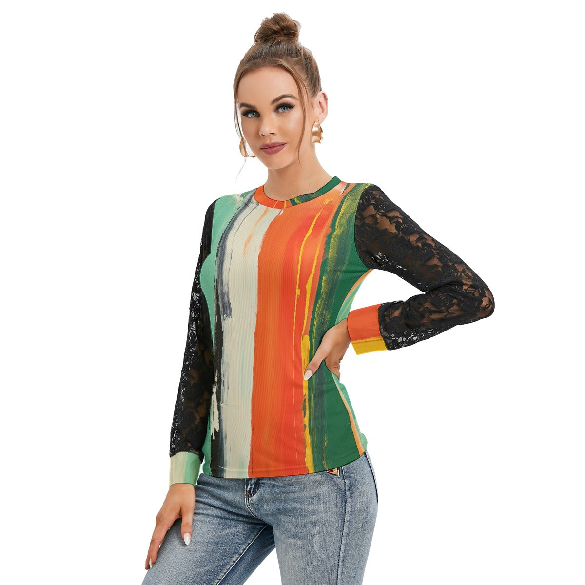 All-Over Print Women's T-shirt And Sleeve With Black Lace