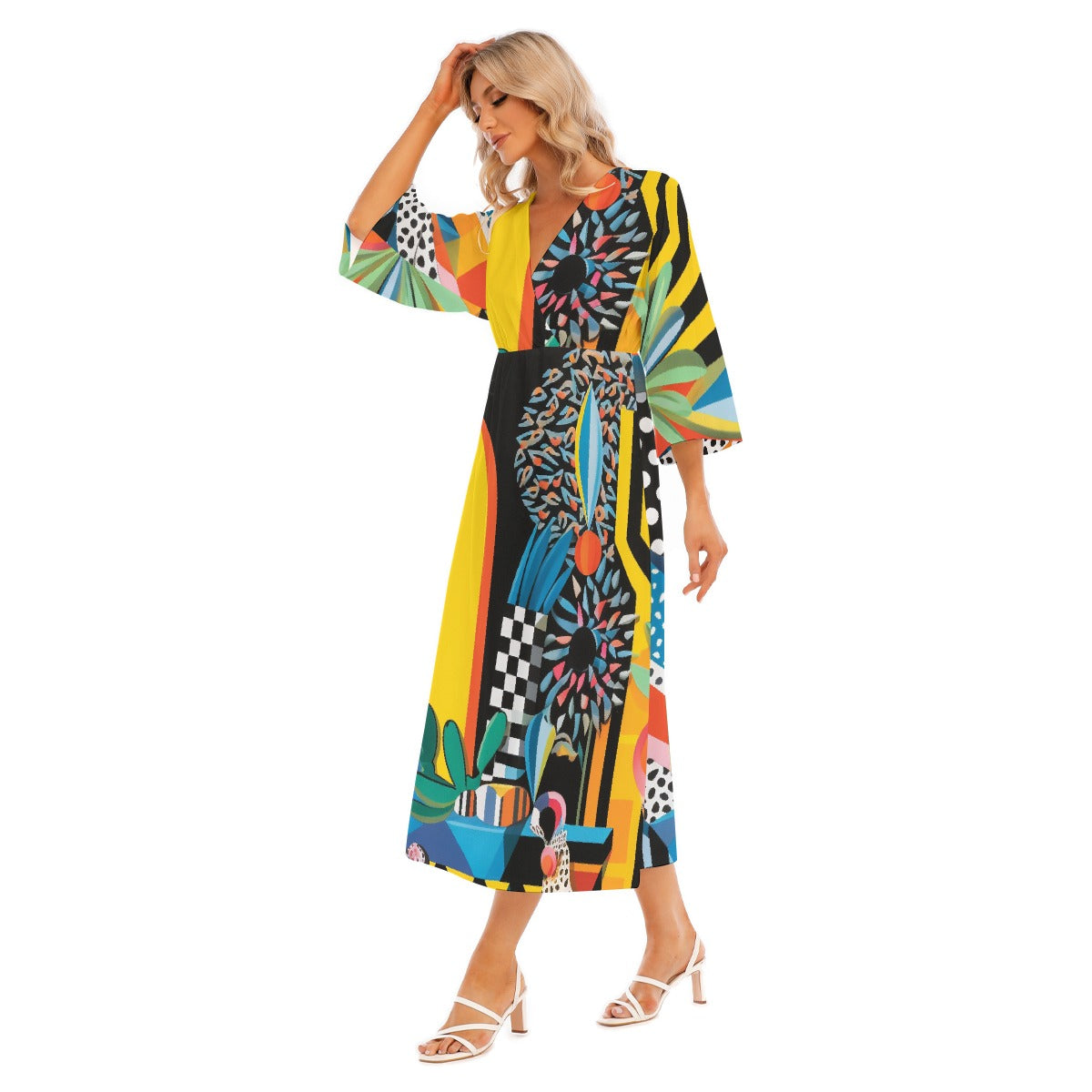 All-Over Print Women's Mid-Sleeve Long Dress