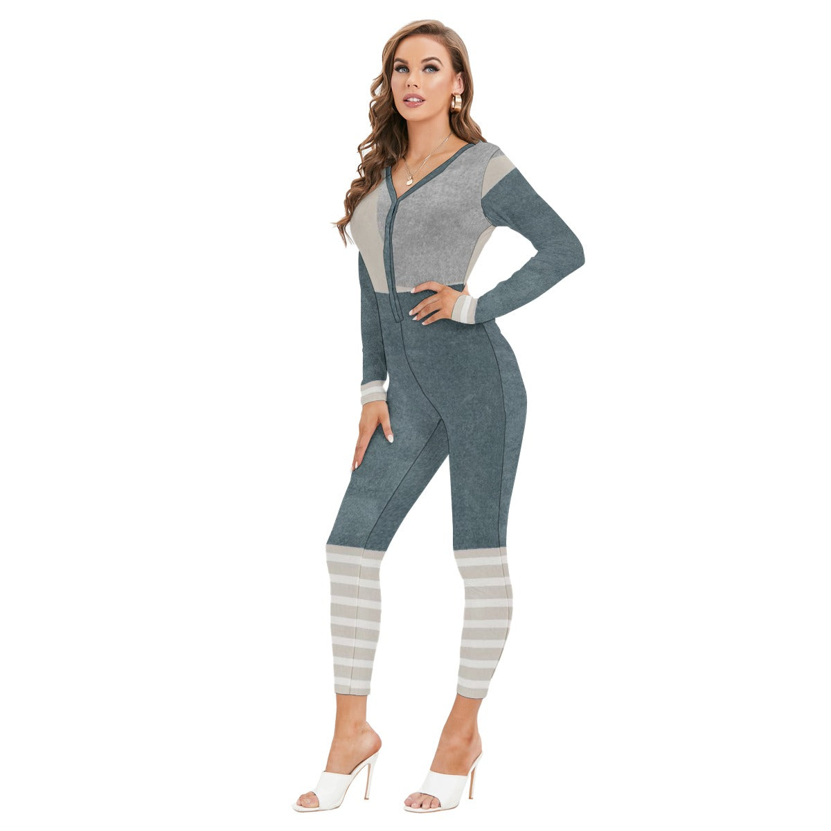 All-Over Print Women's Plunging Neck Jumpsuit