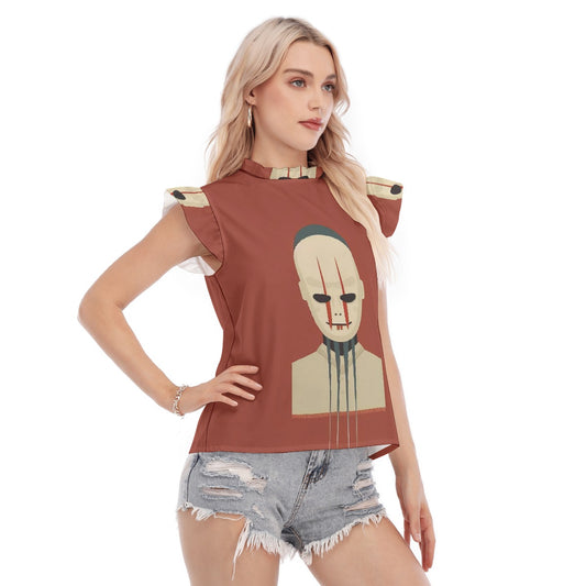 All-Over Print Women's Blouse With Ruffle Collar And Sleeve