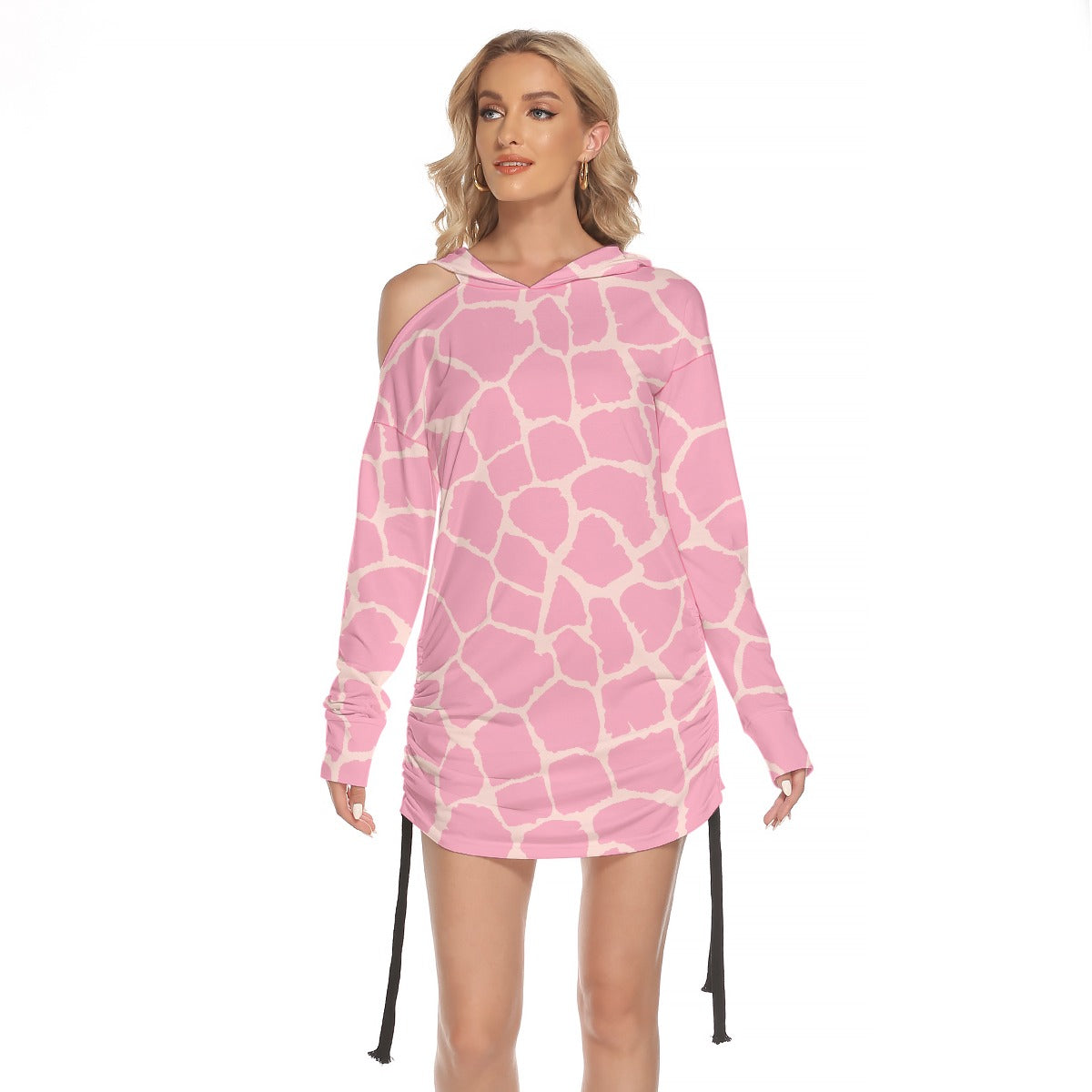 All-Over Print Women's One-shoulder Dress With Waist Shirring